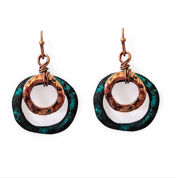 Double Circle - Patina & Copper - Earrings