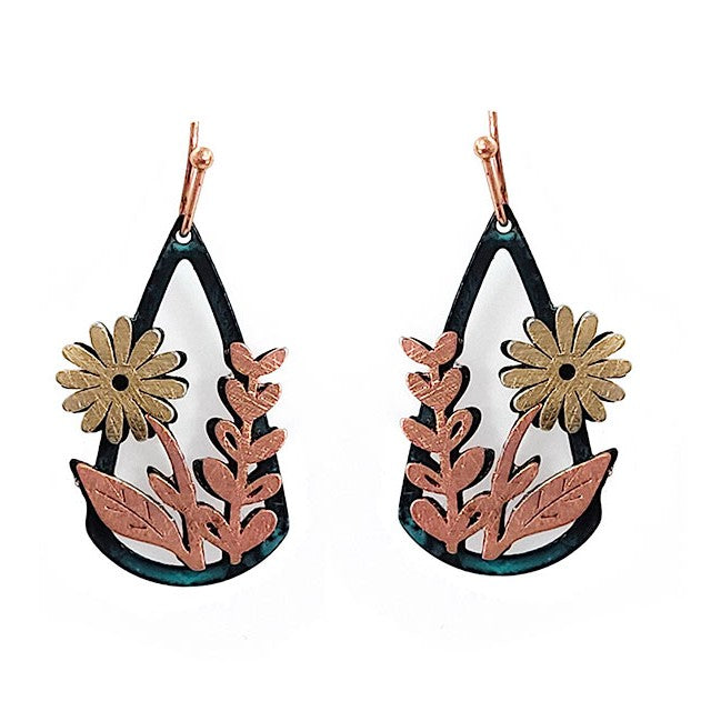 Flower On Teardrop - Multipatina - Earrings