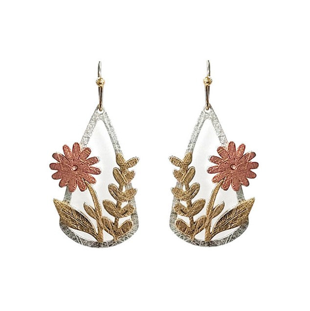 Flower On Teardrop - Light Multicolor - Earrings