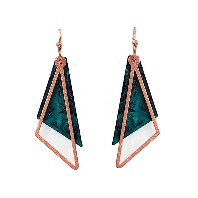 Small Double Triangles - Patina & Copper - Earrings