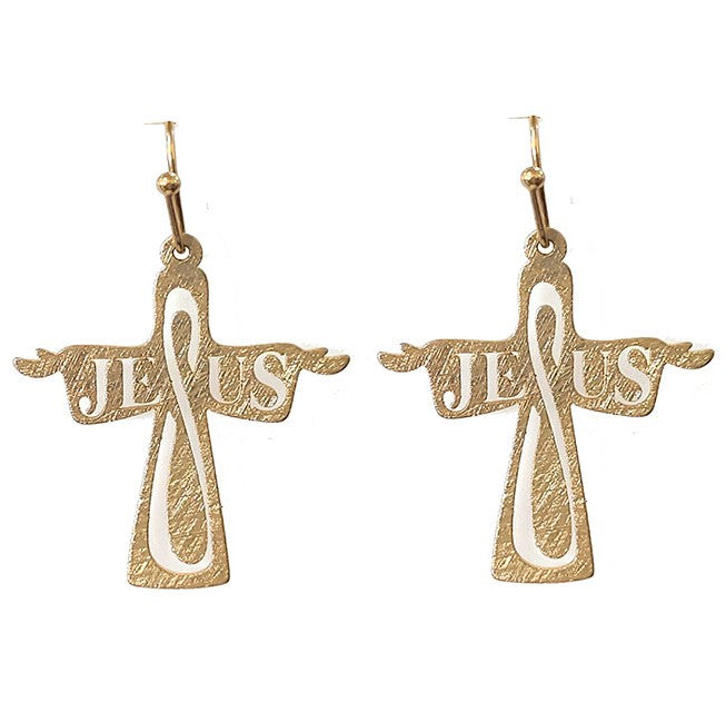 Jesus Cutout Cross - Silver - Earrings