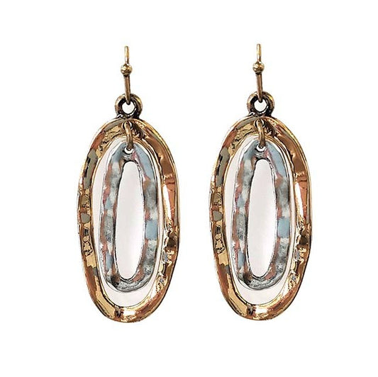 Double Hammered Ovals - Gold & Silver Earrings