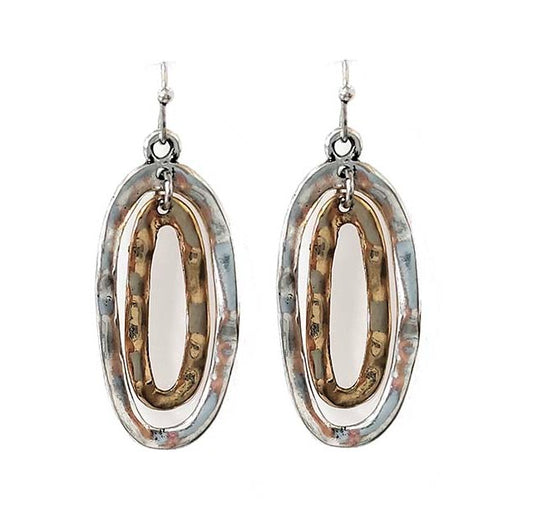 Double Hammered Ovals - Silve & Gold - Earrings
