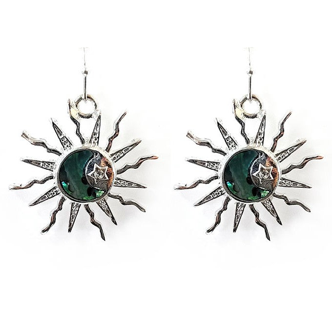 Abalone Sun/Moon/Star - Earrings - Silver