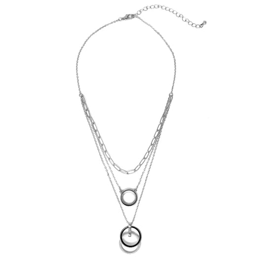 Triple Layer Necklace w/ Circles Silver Necklace