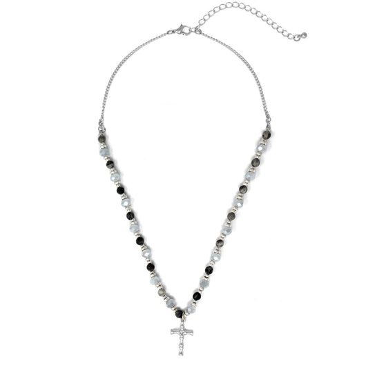 Gray Stones w/ Cross Necklace