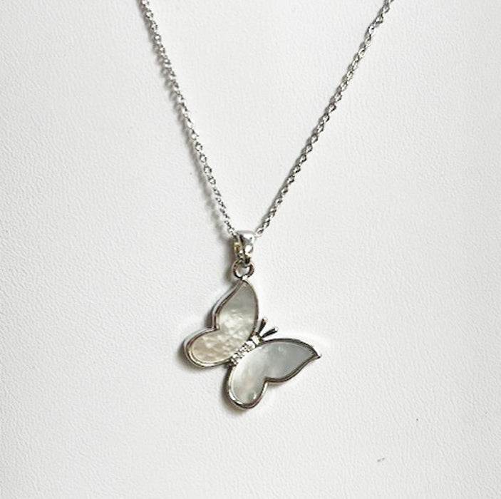 Mother Of Pearl Butterfly Pendant Necklace