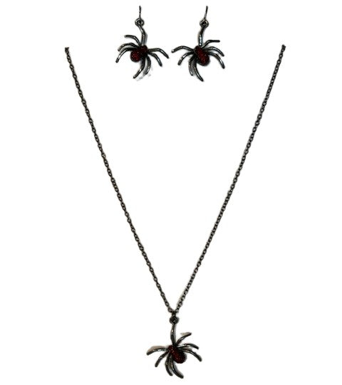 Spider w/ Red Stones N/E Set - Hematite