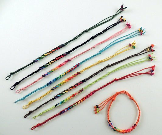Nylon Many Bead Rainbow Tie On Bracelet