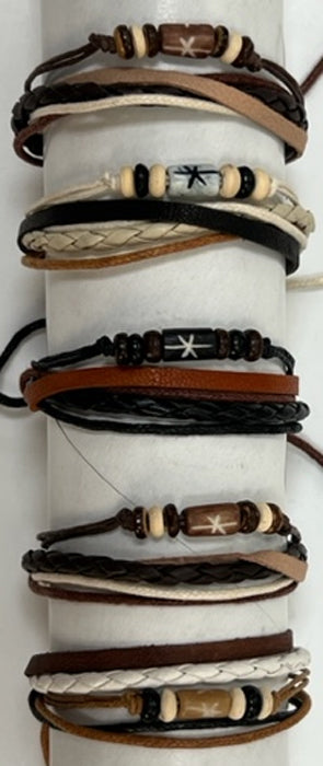Cord/Leather w/ Flower Bead Natural Color Slider Bracelet