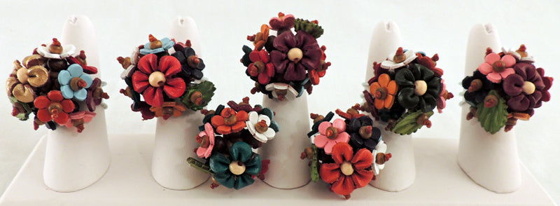 Round Flower Cluster Leather Ring