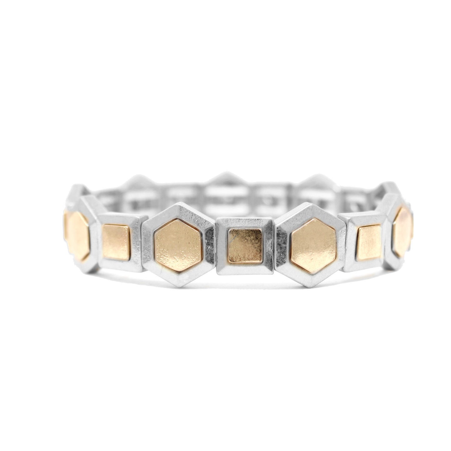 Silver & Gold Hexagon Squares Streetch Bracelet