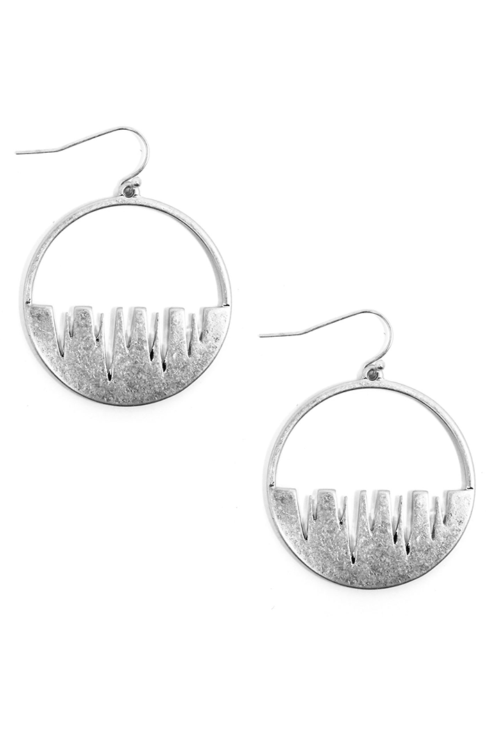 Half Circle Cutout Earrings - Silver