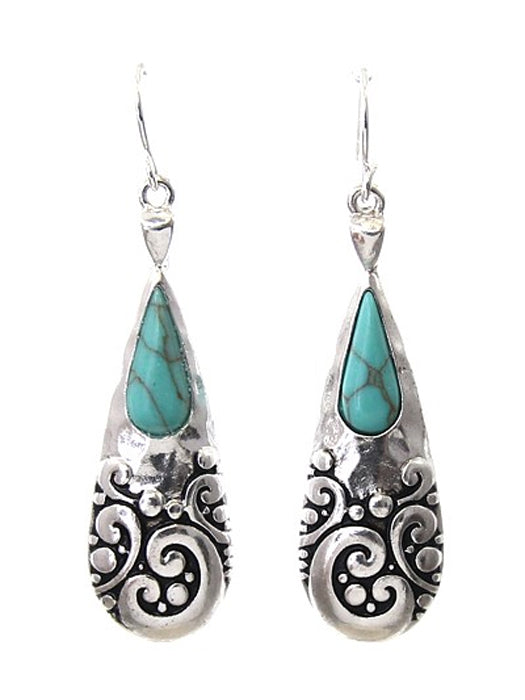 Ornate Teardrop - Turquoise Stone Earrings