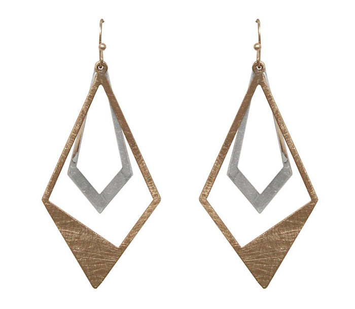 Double Diamond Shape Earrings - Gold