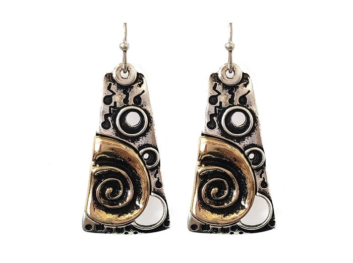 Pyramid Shape w/ Swirls Earrings - Silver