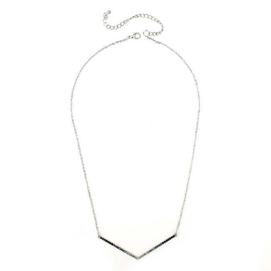 "V" Crystal Bar - Black Necklace