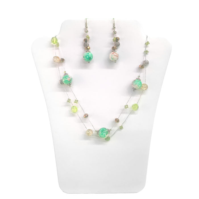 Threaded Red and Green Bead N/E Set