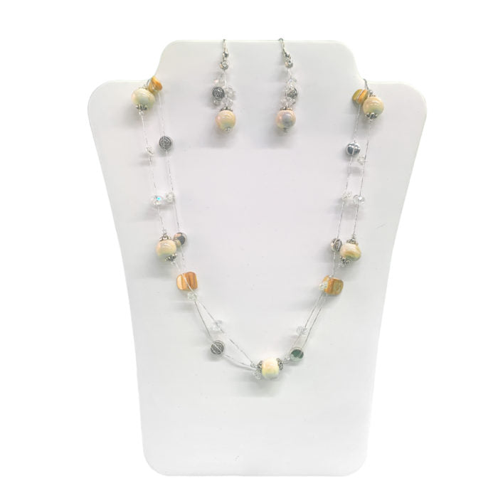 Threaded Cream and Tan Bead N/E Set